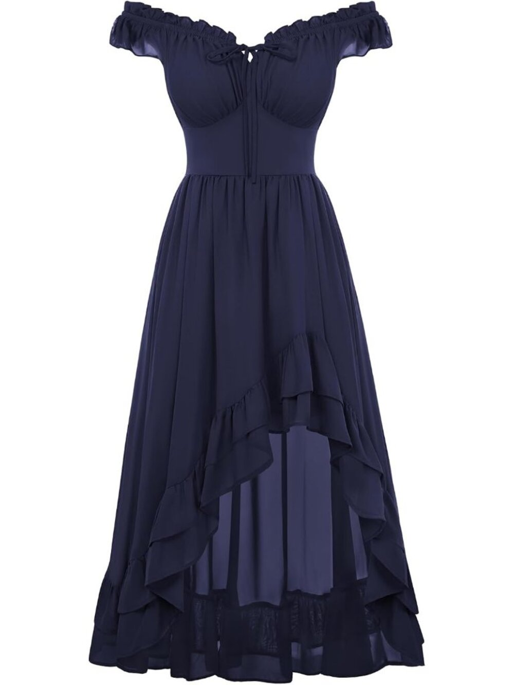 Women's Navy Blue Renaissance Corset Dress Off Shoulder High-Low Chiffon